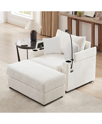 Streamdale Furniture Modern Sofa Couch w/ Ottoman Usb Cup Holders