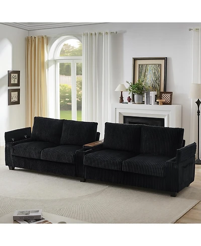 Streamdale Furniture Corduroy Sofa Couch 133" w/ Usb Storage & Cup Holders