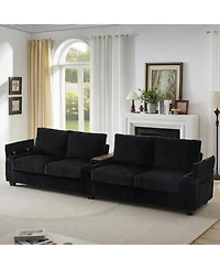 Streamdale Furniture Corduroy Sofa Couch 133" w/ Usb Storage & Cup Holders