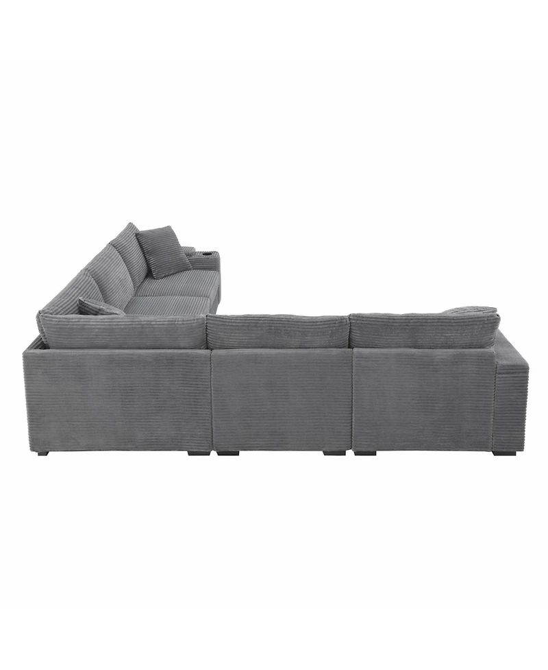 Streamdale 106" L-Shaped Corduroy Sectional Sofa with Storage and Conveniences
