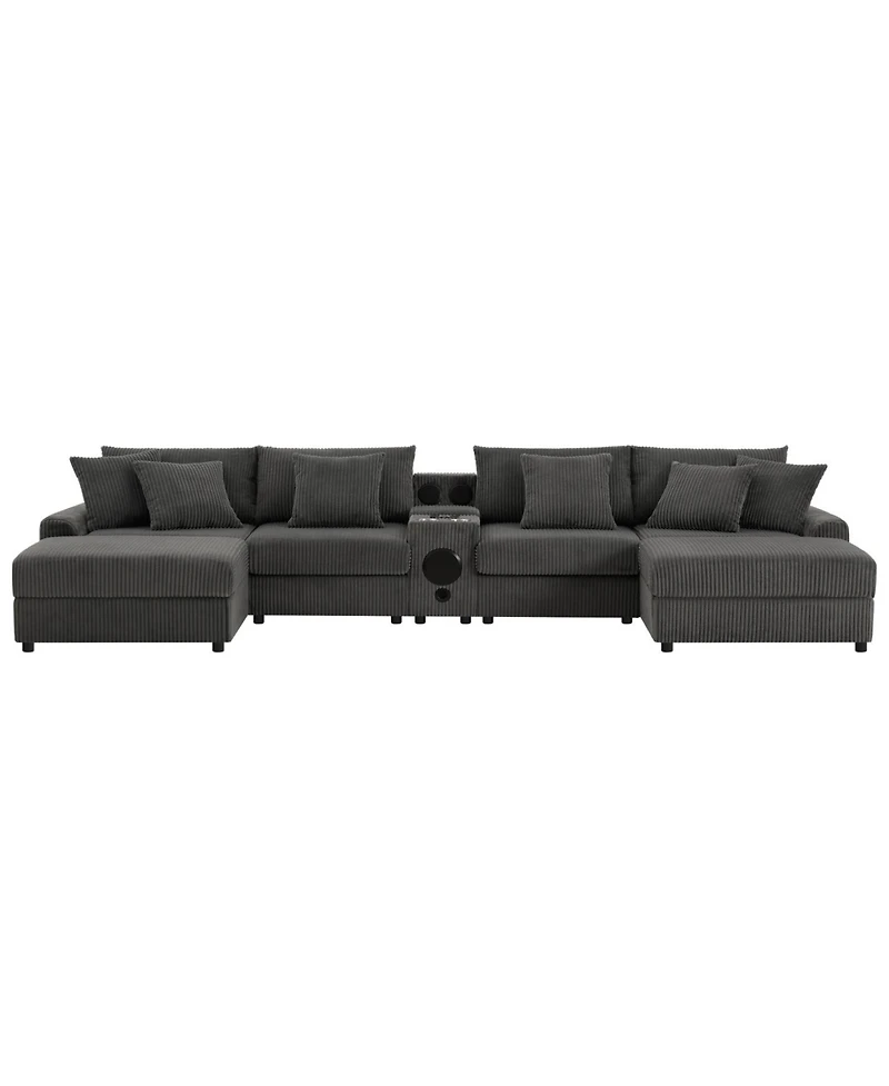 Streamdale Furniture Sectional Sofa with Bluetooth Usb Storage & Ottoman