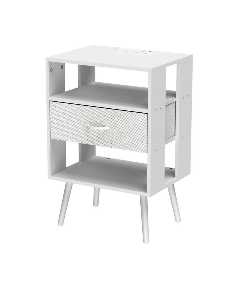 Streamdale Furniture Nightstand with Charging Led & Fabric Drawers
