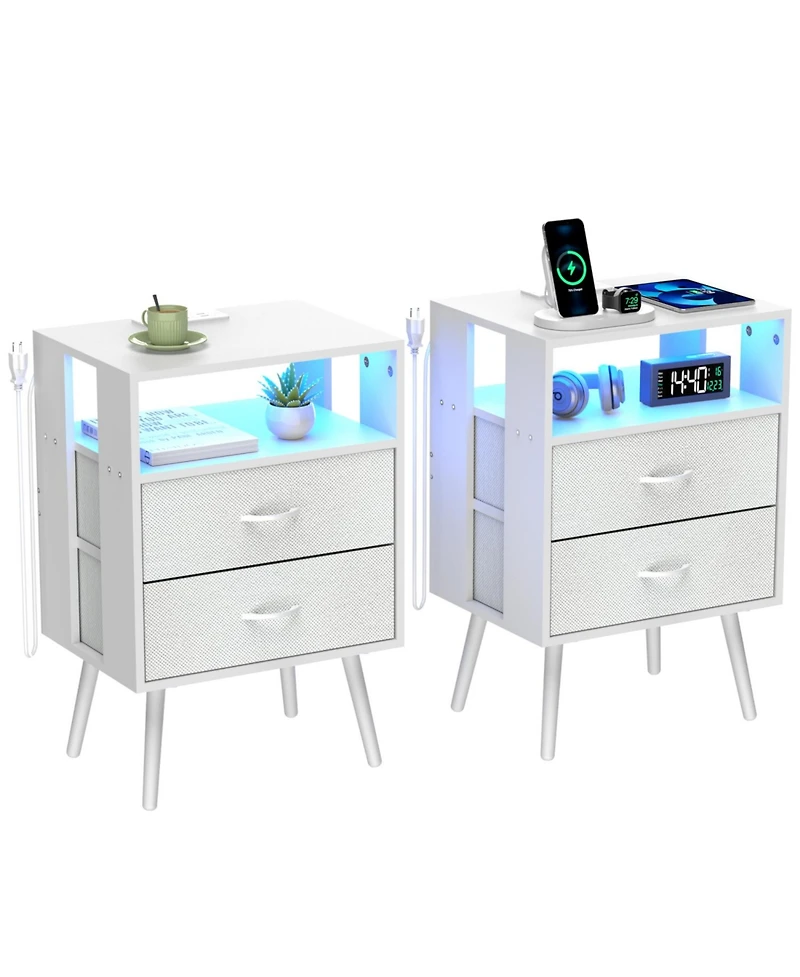 Streamdale Furniture Charging Nightstand with Led & Fabric Drawers