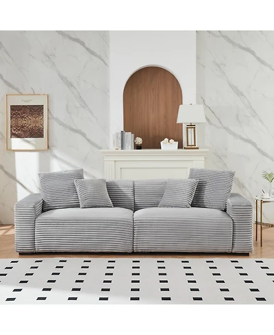 Streamdale Furniture 104" Grey Corduroy 4-Seat Sofa with Pillows