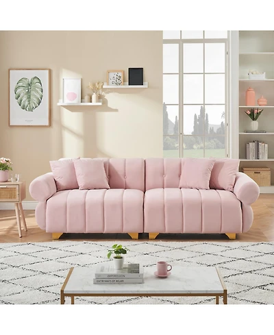 Streamdale Furniture 89" Flannelette Metal Feet Sofa Set with Throw Pillows