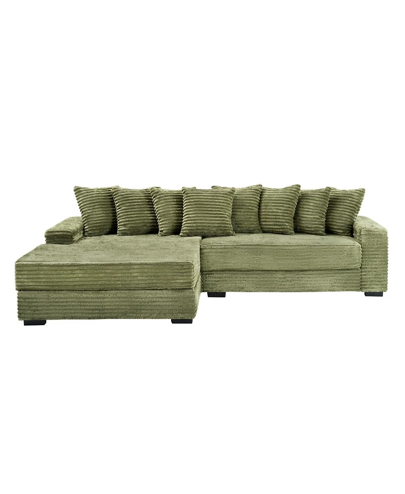 Streamdale Furniture Green Flannelette Sofa w/ 8 Throw Pillows & Foot Design