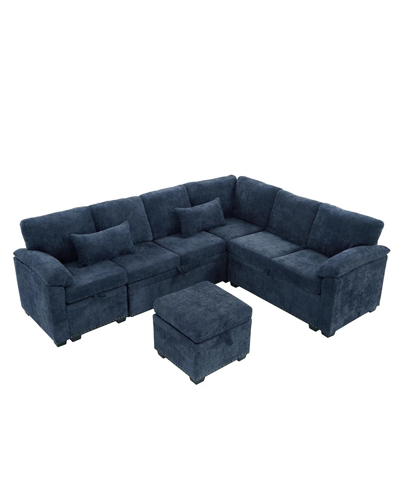 Streamdale Furniture 97" L-Shaped Chenille Sectional Sofa with Ottoman - Dark Blue