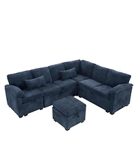 Streamdale Furniture 97" L-Shaped Chenille Sectional Sofa with Ottoman - Dark Blue