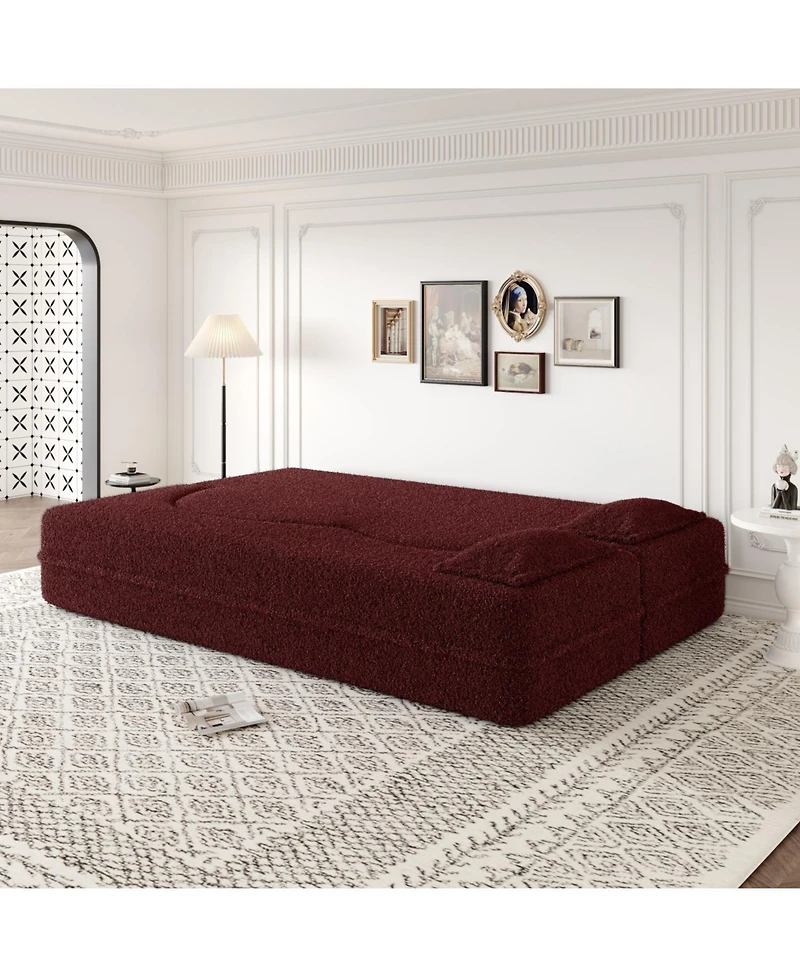 Streamdale Furniture Teddy Fabric Convertible Sleeper Sofa Bed with 2 Pillows - Burgundy