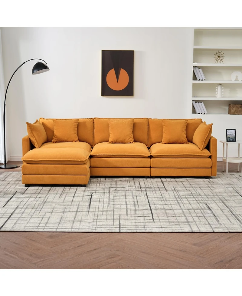 Streamdale Furniture Chenille Cloud Modular Sofa (Orange 110" L-Shape)
