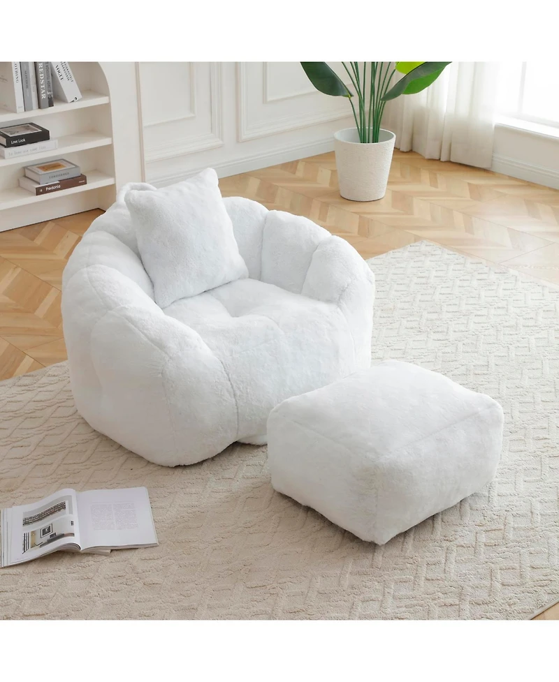 Streamdale Furniture Giant Faux Fur Bean Bag Chair with Footstool