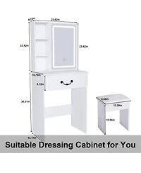 Streamdale Furniture Modern Led Vanity Desk with Stool & Storage - White