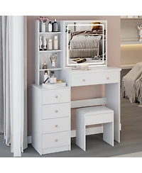 Streamdale Furniture 37" Led Mirror Vanity Table with Stool