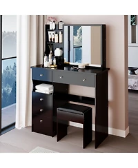 Streamdale Furniture 37" Vanity Table with Mirror Stool & Storage