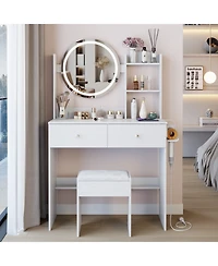 Streamdale Furniture 17" Led Vanity Table Set Touch 3 Colors Storage & Power