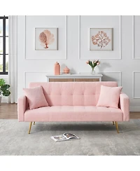 Streamdale Furniture 71.7 - inch Pink Teddy Fleece Sofa Bed with Two Complimentary Throw Pillows
