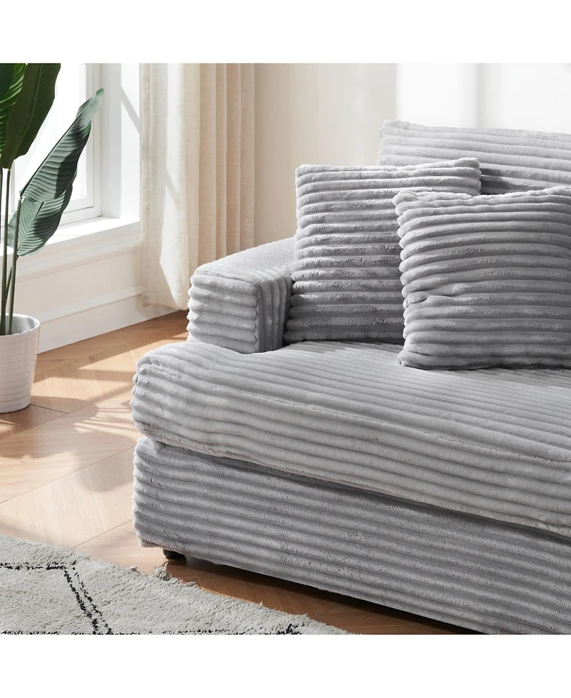 Streamdale Furniture Corduroy 3-Seater Sofa w/ 4 Pillows - Gray