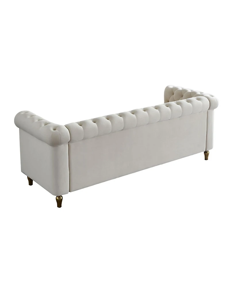 Streamdale Furniture Chesterfield Velvet Sofa 84.65 inch for Living Room Beige Color