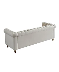 Streamdale Furniture Chesterfield Velvet Sofa 84.65 inch for Living Room Beige Color
