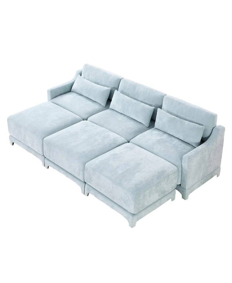Streamdale Furniture Sky Blue Chenille 3-Seater Sofa with Ottomans