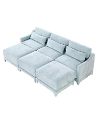 Streamdale Furniture Sky Blue Chenille 3-Seater Sofa with Ottomans