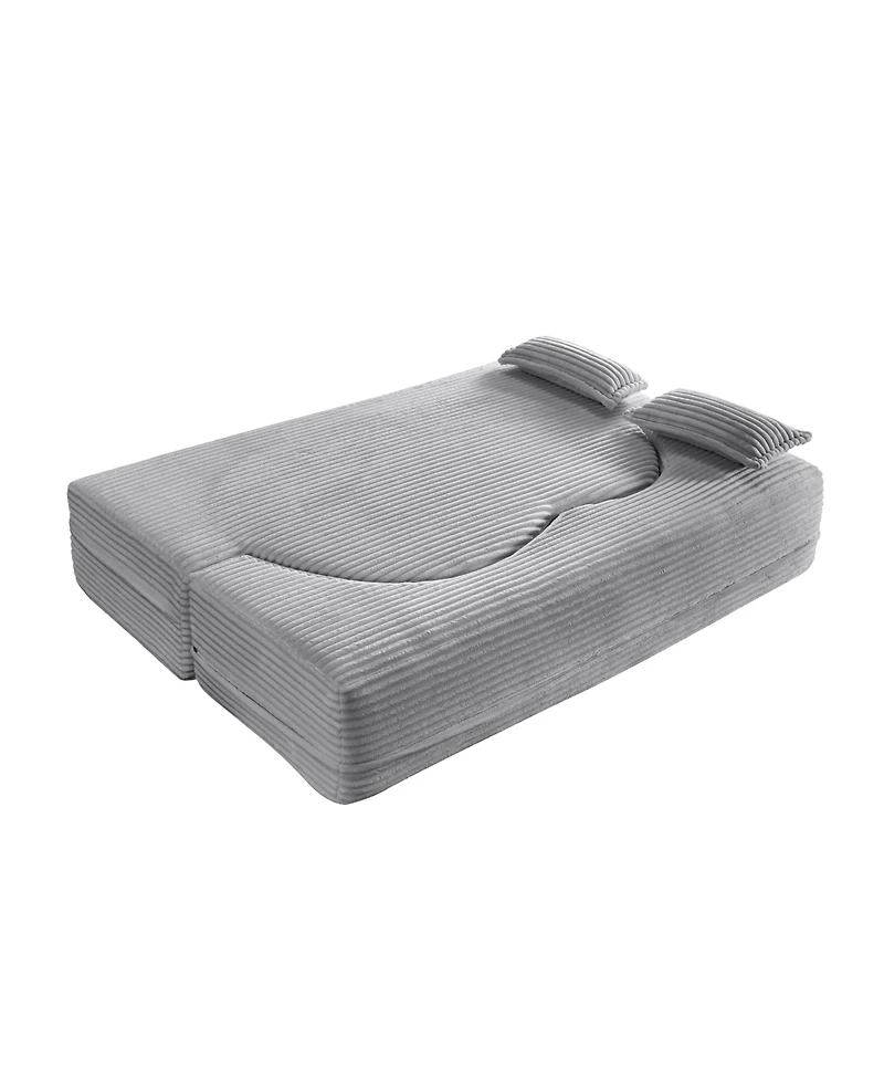 Streamdale Furniture Convertible Corduroy Floor Sofa Bed with Pillows - Light Grey