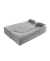 Streamdale Furniture Convertible Corduroy Floor Sofa Bed with Pillows - Light Grey