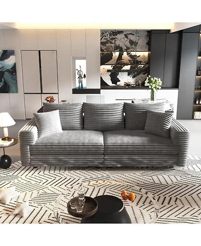 Streamdale Furniture Plush Corduroy 3-Seat Sofa with Soft Pillows