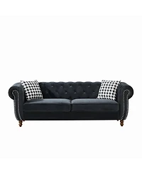 Streamdale Furniture 87" Chesterfield Velvet Sofa, Roll Arm, Nailhead Trim, 3 Seater