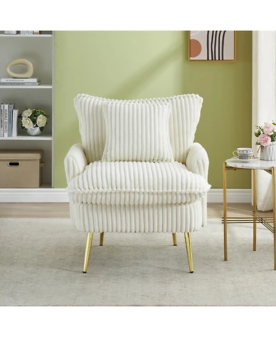 Streamdale Furniture Beige Corduroy Accent Chair - Apartment/Office/Living Room