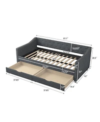 Streamdale Furniture Twin Daybed with Drawers, Tufted Sofa Bed - Dark Grey