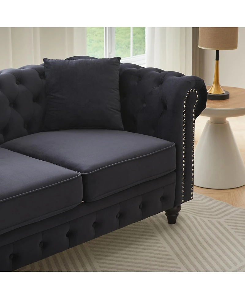 Streamdale Furniture Modern Velvet Chesterfield Sofa with Nailhead Arms