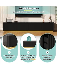 Streamdale Furniture Streamdale Luxury Fluted Tv Stand - 85", Faux Marble, 4 Drawers, Gold Base