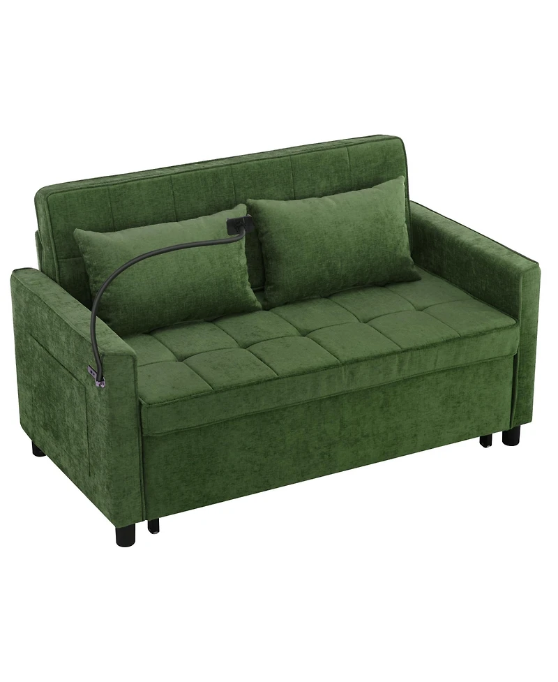 Streamdale Furniture 56.9" Loveseat Sleeper Sofa w/ Usb Ports & Phone Holder, Green