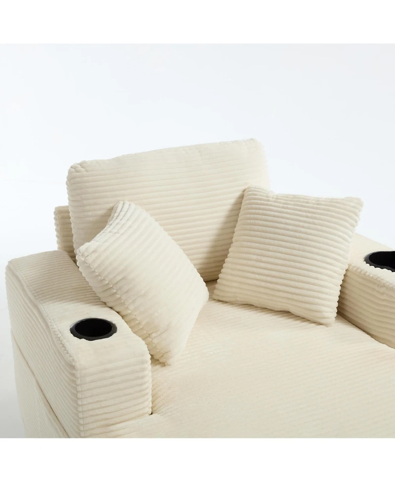 Streamdale Corduroy Chaise Lounge Sofa, Detachable Cushions, 3 Colours