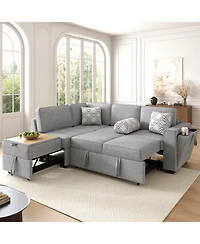 Streamdale Furniture Convertible Sectional Sofa Bed w/ Pull-Out Sleepers, Table, Usb, Storage