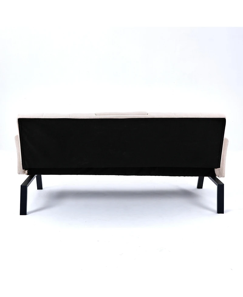 Streamdale 70" Cotton Linen Sofa Bed- Foldable, Cup Holder, Side Storage