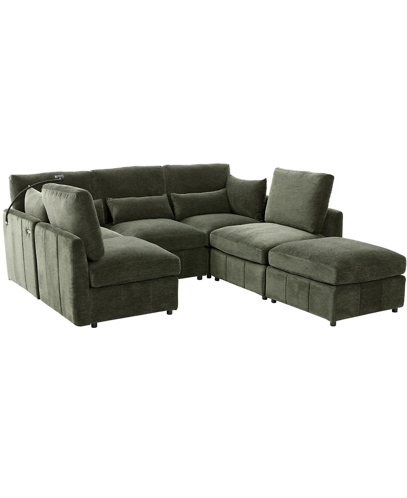 Streamdale Furniture Modern Sectional Sofa U-shaped Couch with Ottoman, Usb & Phone Holder - Green