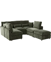 Streamdale Furniture Modern Sectional Sofa U-shaped Couch with Ottoman, Usb & Phone Holder - Green