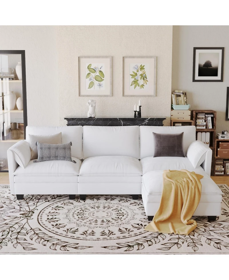 Streamdale Furniture 107.8" 3 Seater L-Shaped Sofa Couch with Ottoman & Pockets