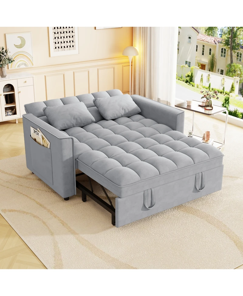 Streamdale Furniture Velvet Sleeper Sofa Couch Bed - Small Loveseat with Pillows - Gray
