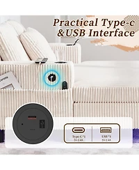 Streamdale Furniture Corduroy Oversized Recliner Sofa w/ Usb, Led