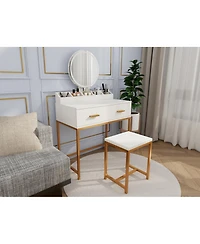 Streamdale Furniture Streamdale White & Gold Vanity Set with Mirror, Stool, Drawers & Organizer