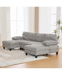 Streamdale Furniture U-Shaped Chenille Sectional Sofa with Dual Chaise & Storage