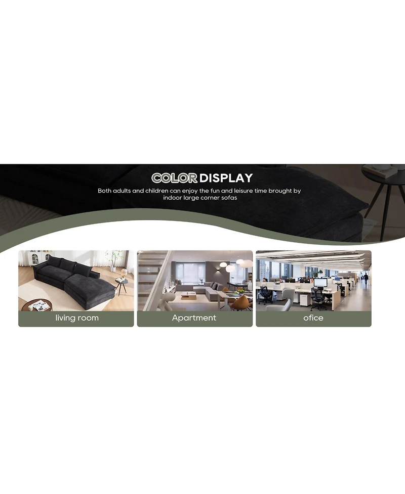 Streamdale Furniture Modern Minimalist Sectional Sofa with Chaise - Black