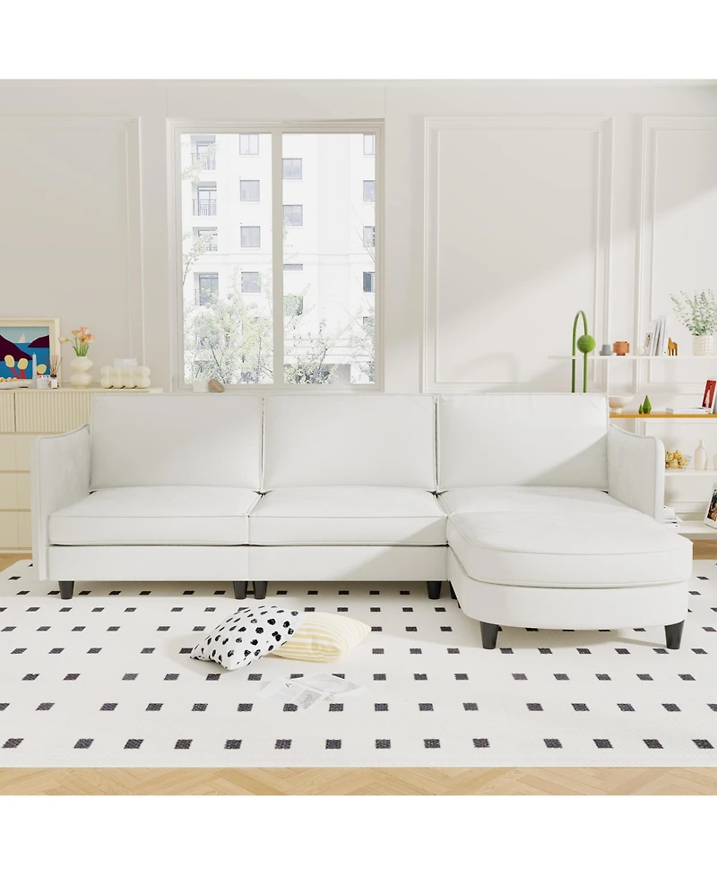 Streamdale Furniture Streamdale 107.8" 3 Seater L-Shaped Sofa Couch with Ottoman & Pockets