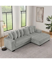 Streamdale Furniture Corduroy Tufted Sleeper Sectional Sofa, L-Shaped Modular Convertible - Gray