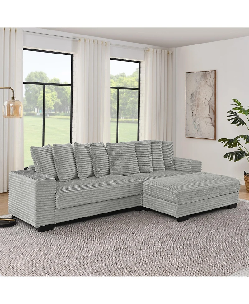 Streamdale Furniture Corduroy Tufted Sleeper Sectional Sofa, L-Shaped Modular Convertible - Gray