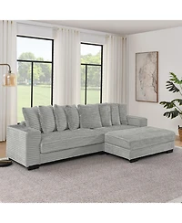 Streamdale Furniture Corduroy Tufted Sleeper Sectional Sofa, L-Shaped Modular Convertible - Gray