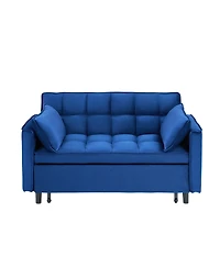 Streamdale Furniture 55" Blue Velvet Sofa Bed with Pockets